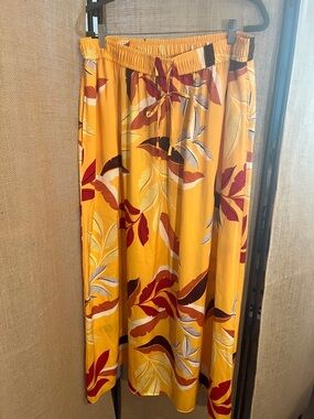 Worthington Yellow and Red Tropical Elastic Waist Maxi